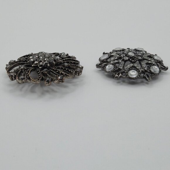 VTG Brooch 2PC Dark Academia Whimsigoth Grunge Spiral Rhinestone Marcasite Pins - Picture 12 of 12
